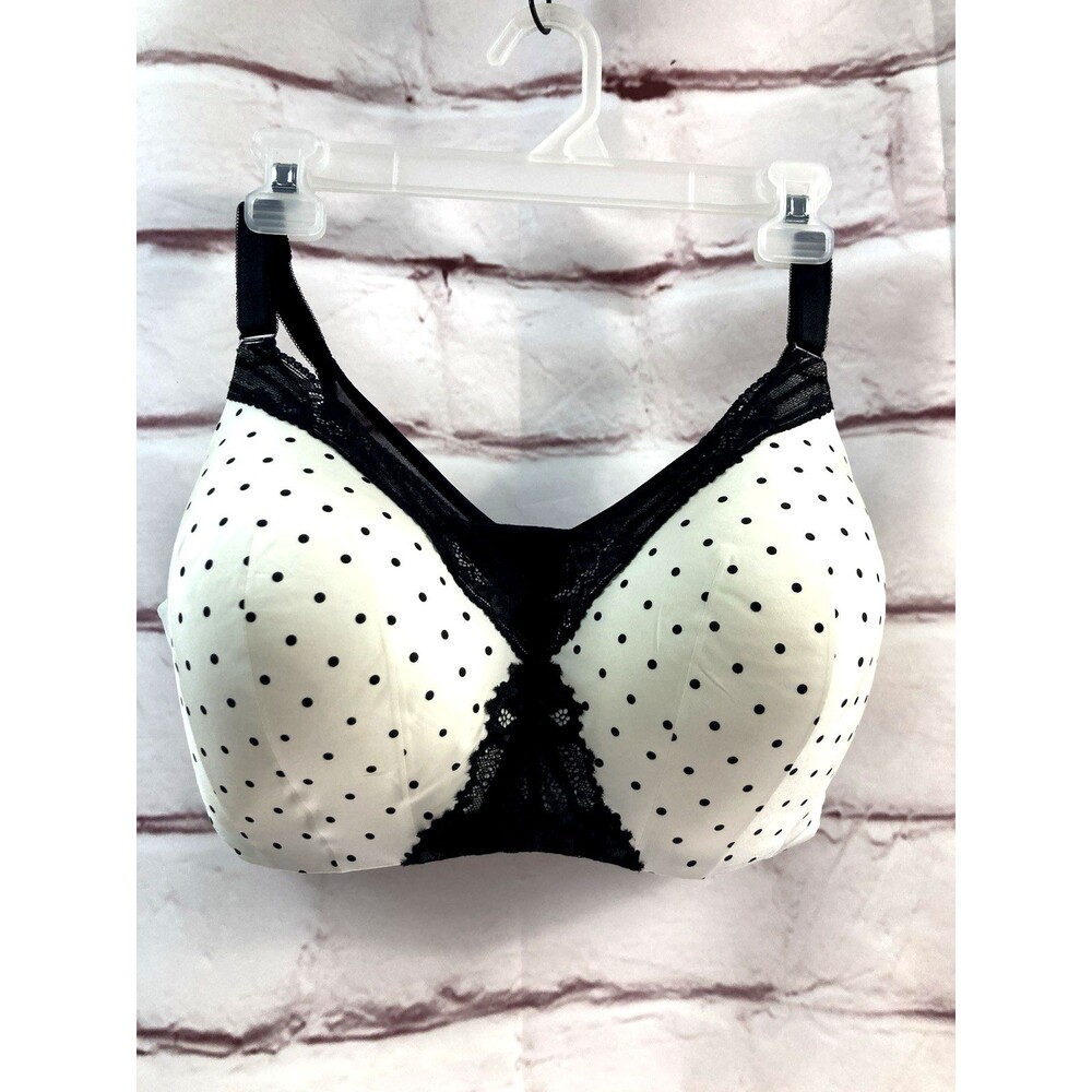 Torrid Dream Bra 40DDD Black White Polka-dot Wire Free Lined Back Smoothing Lace